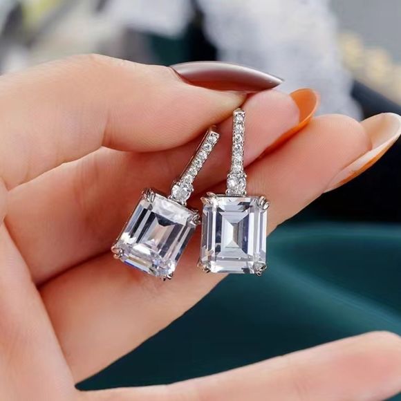 Stunning Asscher Cut  Diamond Post back Drop Earrings💎 - Picture 4 of 15